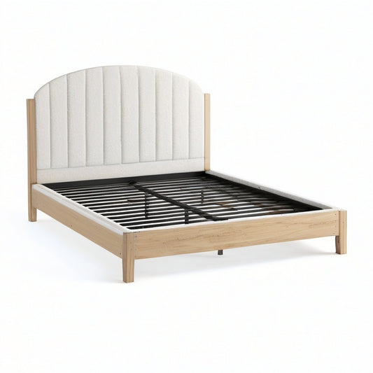 Modernes Polsterbett für Matratze 160 × 200 cm, Naturholzoptik und Weiß, Gesamtmaß 215 × 170 × 115 cm