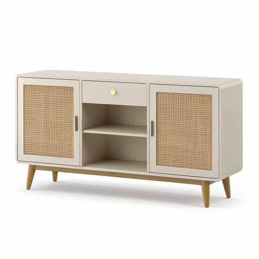 Sideboard aus Holzwerkstoff mit Rattangeflecht, Beige/Natur/Gold, 120 × 40 × 75 cm