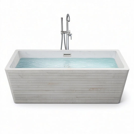 Freistehende rechteckige Badewanne aus Mineralwerkstoff, Grau, 170 × 80 × 60 cm, mit Überlauf