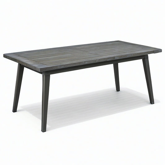 Moderner Gartentisch 180 × 90 × 75 cm, Grau und Schwarz, Metallgestell mit Kunststoffplatte in Holzoptik