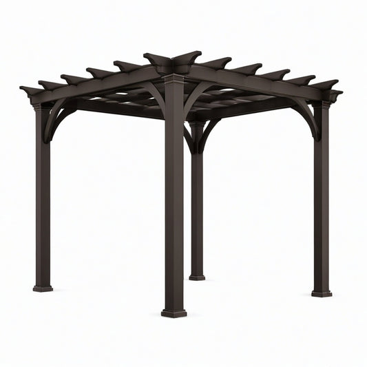 Freistehende Aluminium-Pergola 300 × 300 × 250 cm in Dunkelbraun mit offenem Lamellendach
